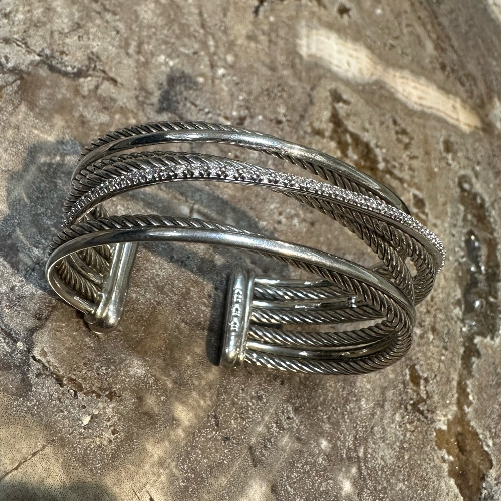 David Yurman Four Row Cuff Bracelet with Diamonds